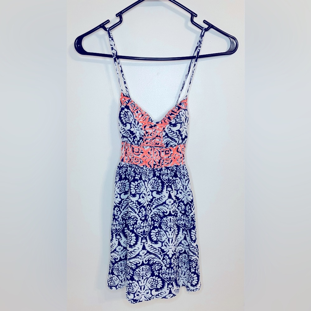 Windsor Spaghetti Strap Racerback Summer Dress Coral Navy and White